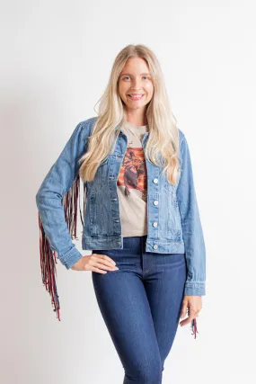 Denim Jacket with Red Fringe