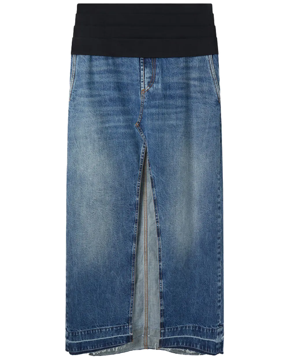 Denim Tuxedo Skirt in Vintage Blue