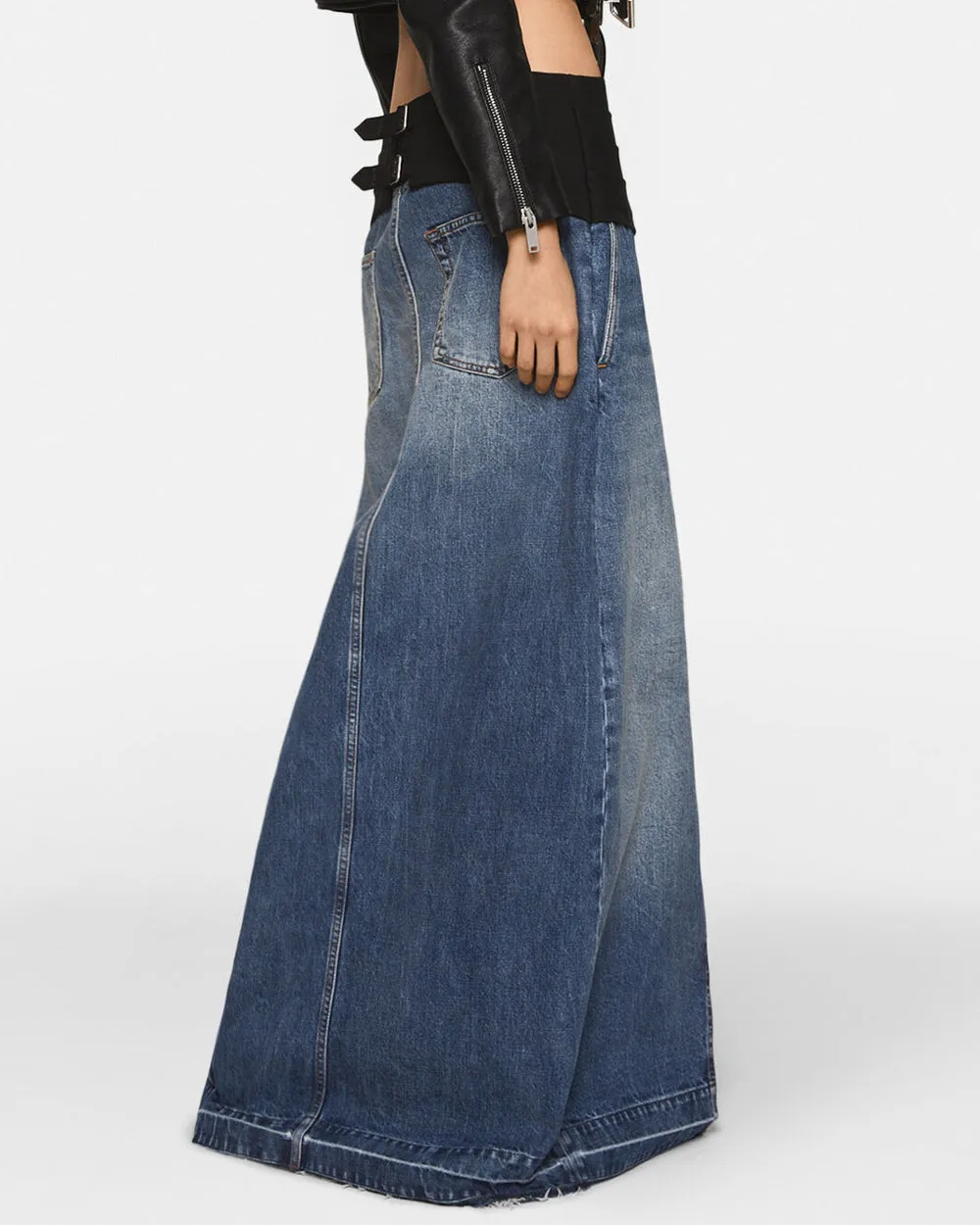 Denim Tuxedo Skirt in Vintage Blue