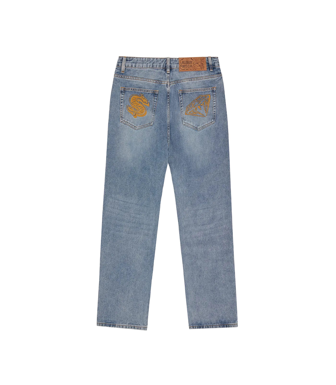 DIAMOND & DOLLAR EMBROIDERED DENIM PANTS - STONEWASH BLUE