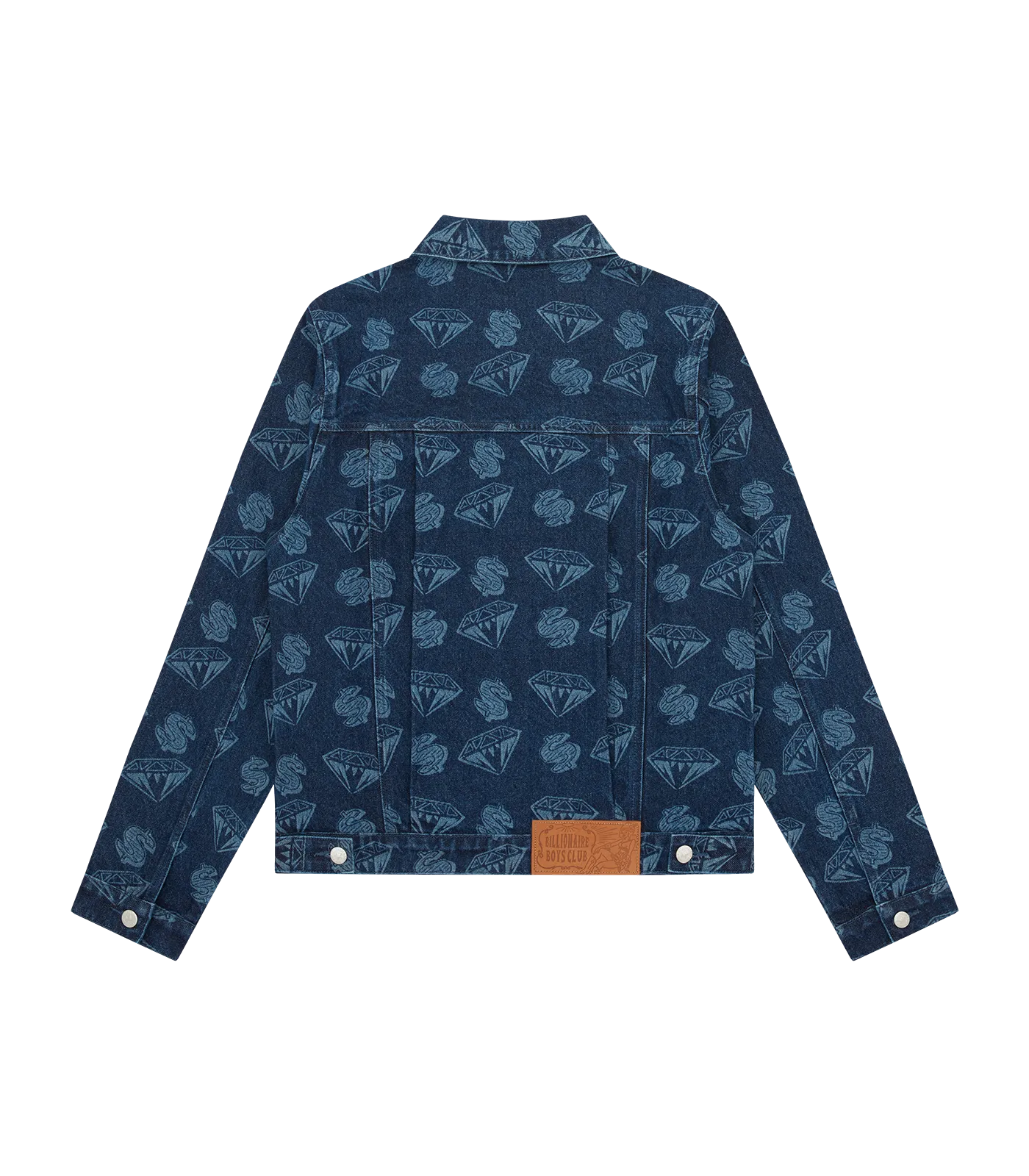 DIAMONDS & DOLLARS PRINTED DENIM JACKET - INDIGO