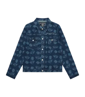 DIAMONDS & DOLLARS PRINTED DENIM JACKET - INDIGO