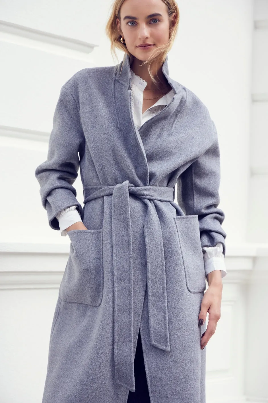 Diane Wool Double Faced Belted Coat - Grey