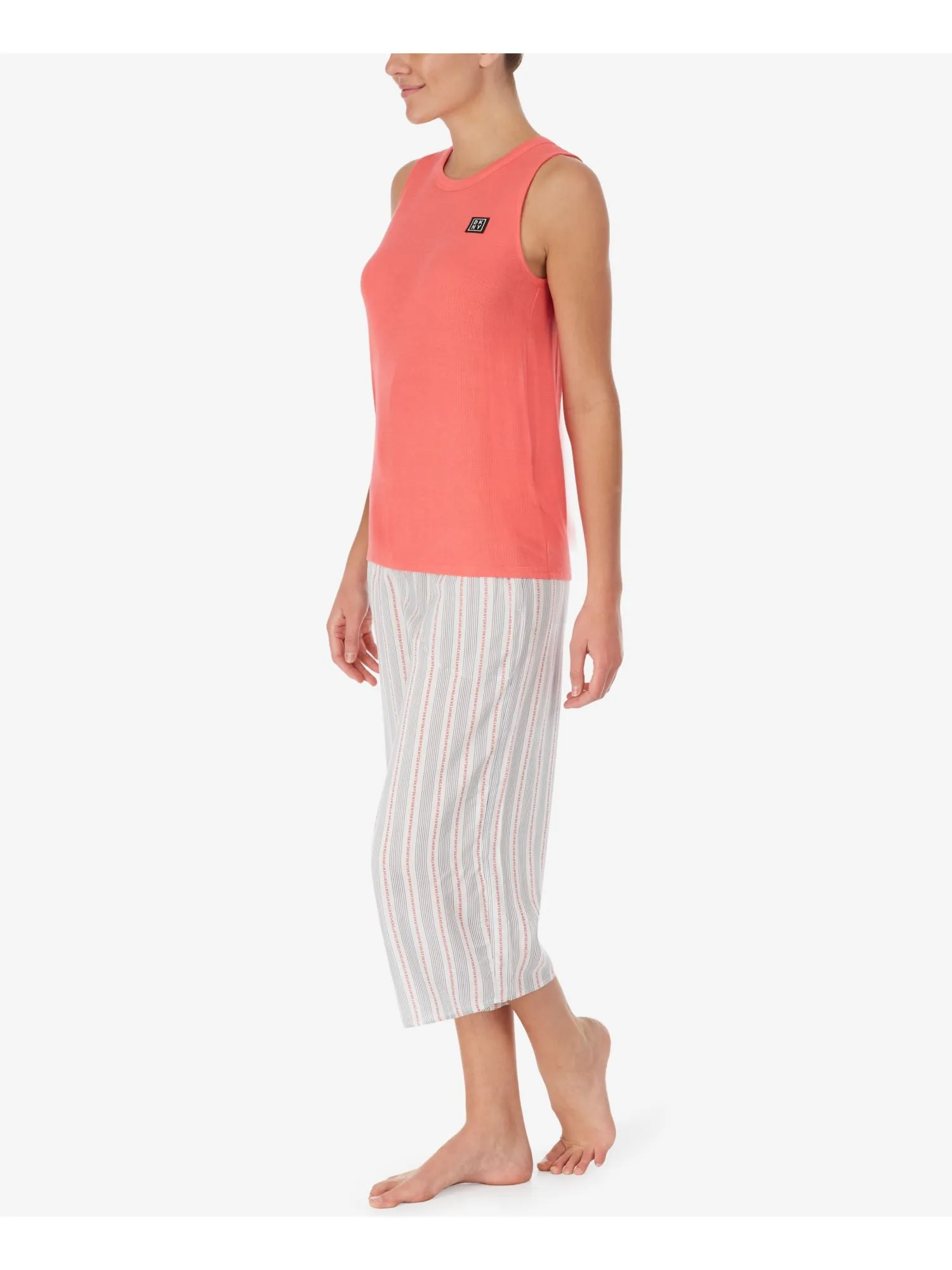 DKNY Coral Elastic Band Solid Sleeveless Round Neck Capri Everyday Pajamas