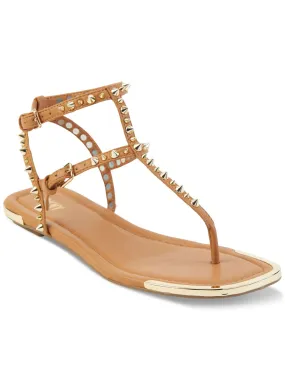 DKNY Womens Beige Studded Padded Ankle Strap T-Strap Hadi Open Toe Buckle Thong Sandals Shoes M