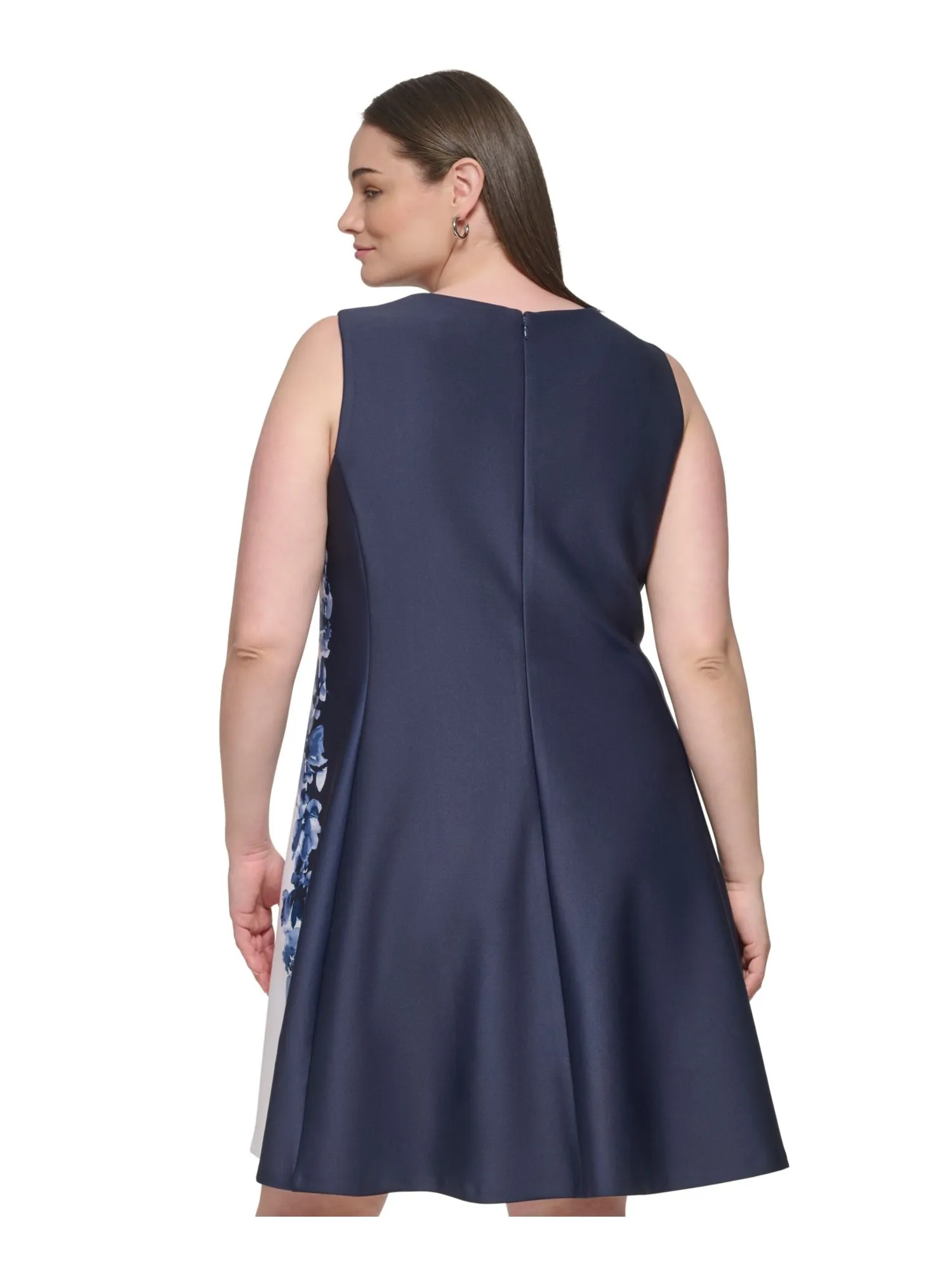 DKNY Womens Navy Zippered Pocketed Sleeveless Scoop Neck Above The Knee Party Fit + Flare Dress