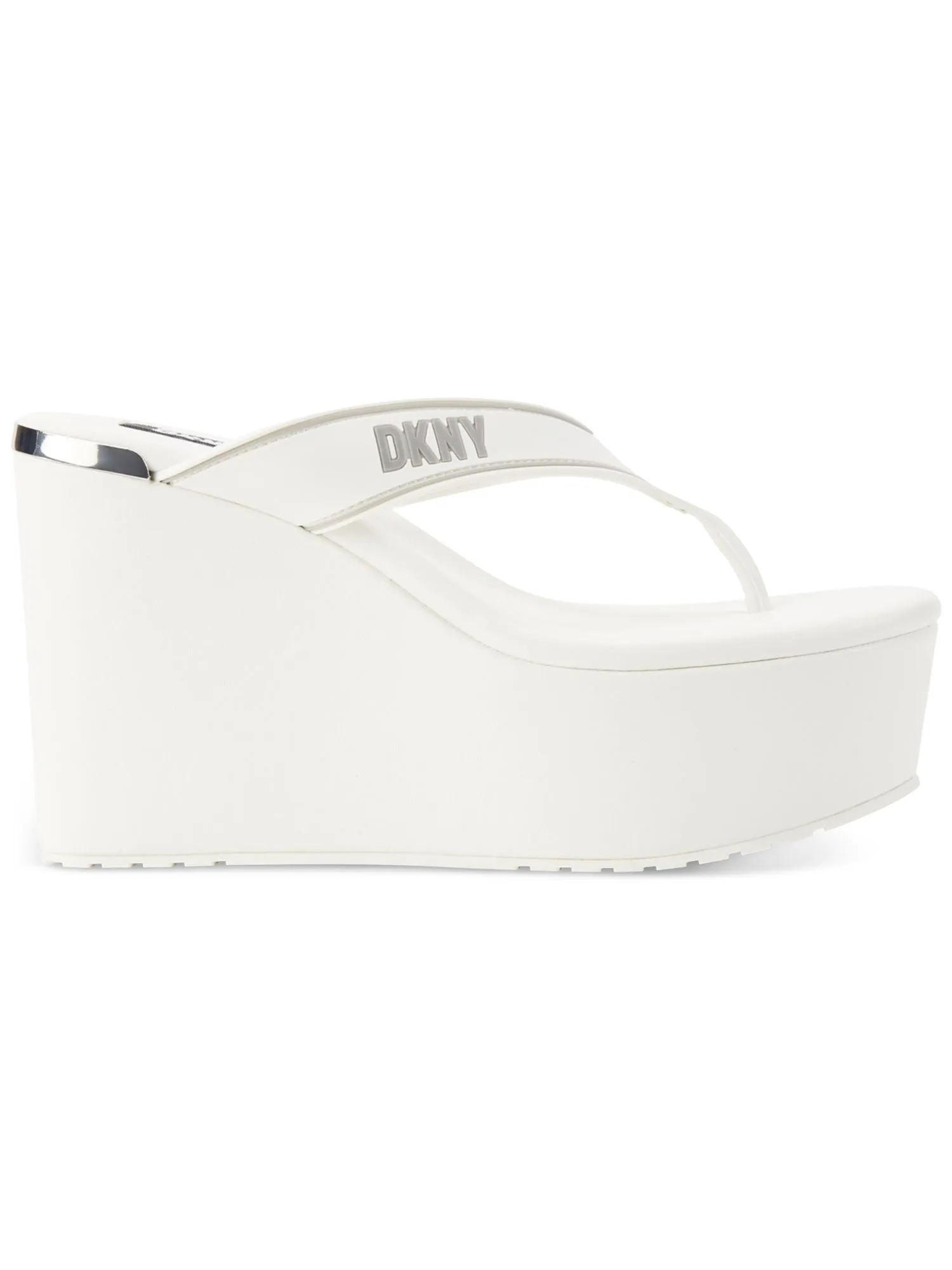 DKNY Womens White 2 Platform Comfort Logo Trina Round Toe Wedge Slip On Thong Sandals Shoes M