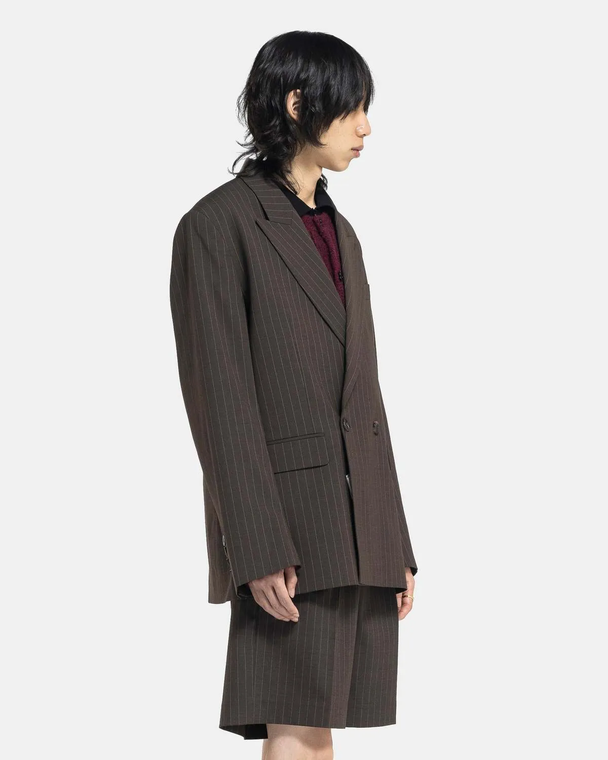 Double Breasted Blazer - Brown Pin Stripe