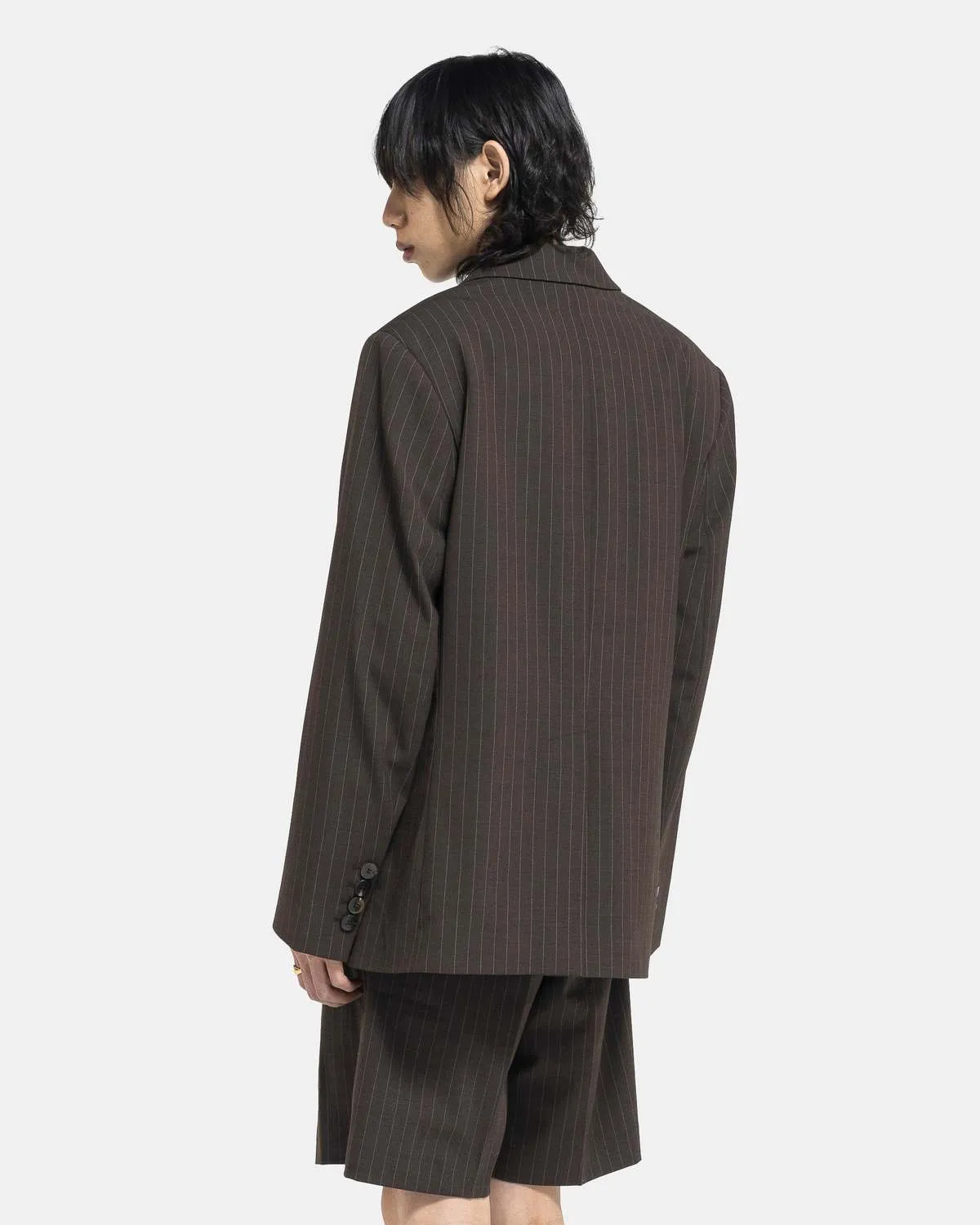 Double Breasted Blazer - Brown Pin Stripe