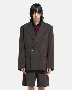 Double Breasted Blazer - Brown Pin Stripe