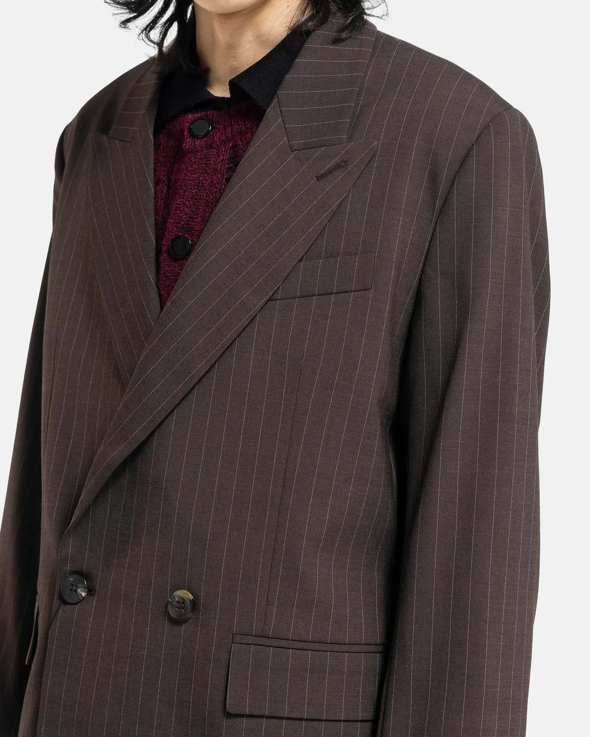 Double Breasted Blazer - Brown Pin Stripe