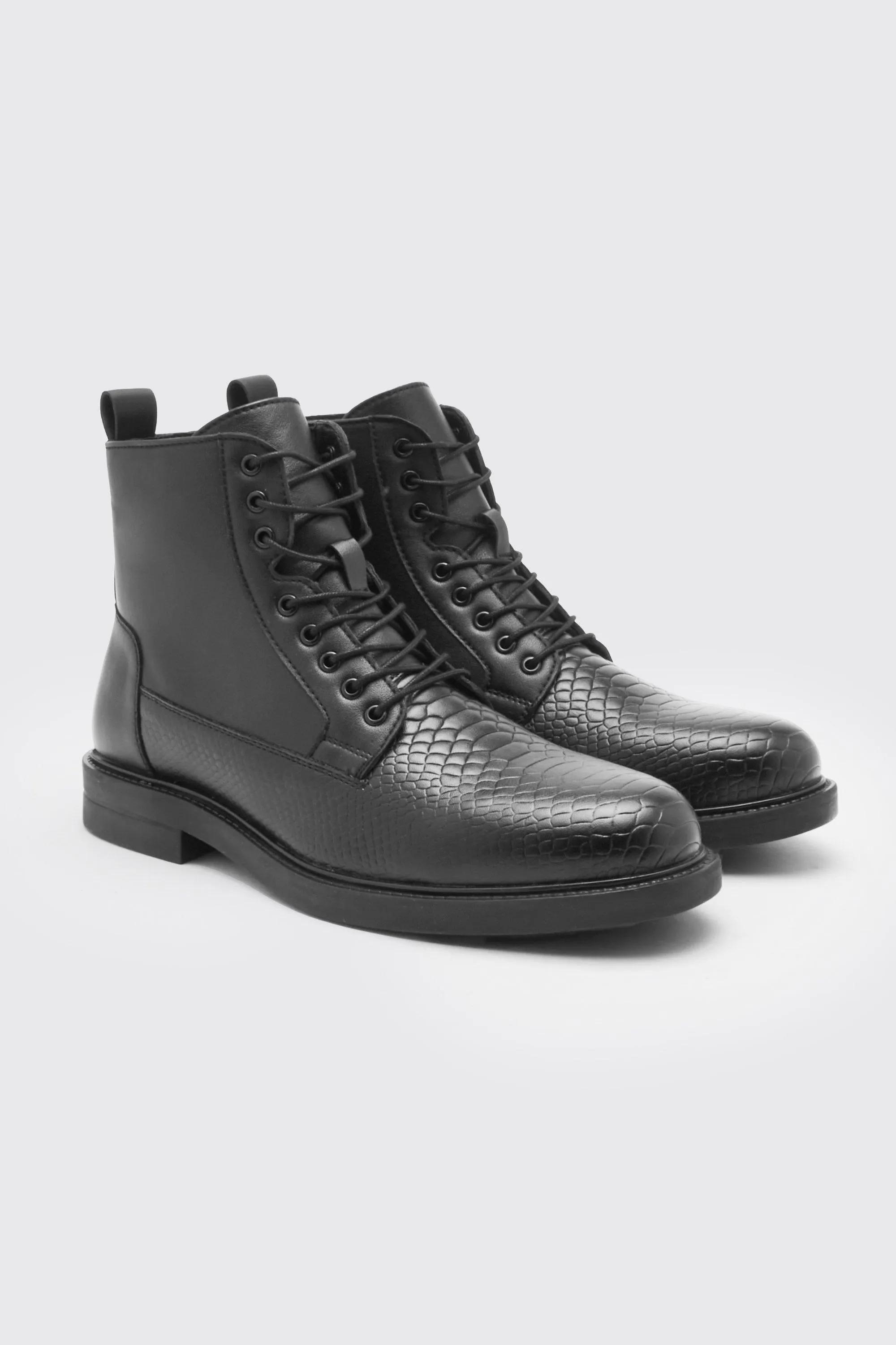 Embossed Lace Up Boot