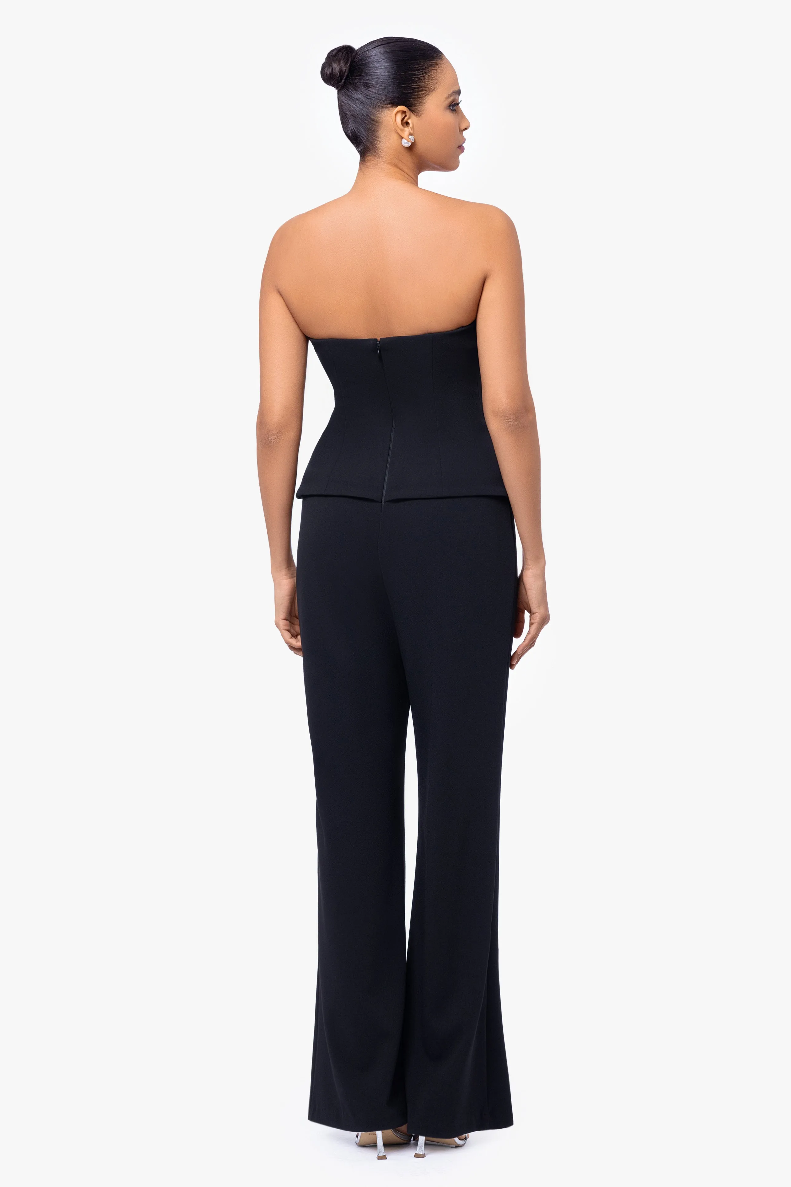 Farrah Deep V-Neck Strapless Scuba Crepe Tuxedo Jumpsuit