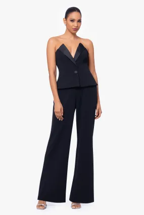 Farrah Deep V-Neck Strapless Scuba Crepe Tuxedo Jumpsuit