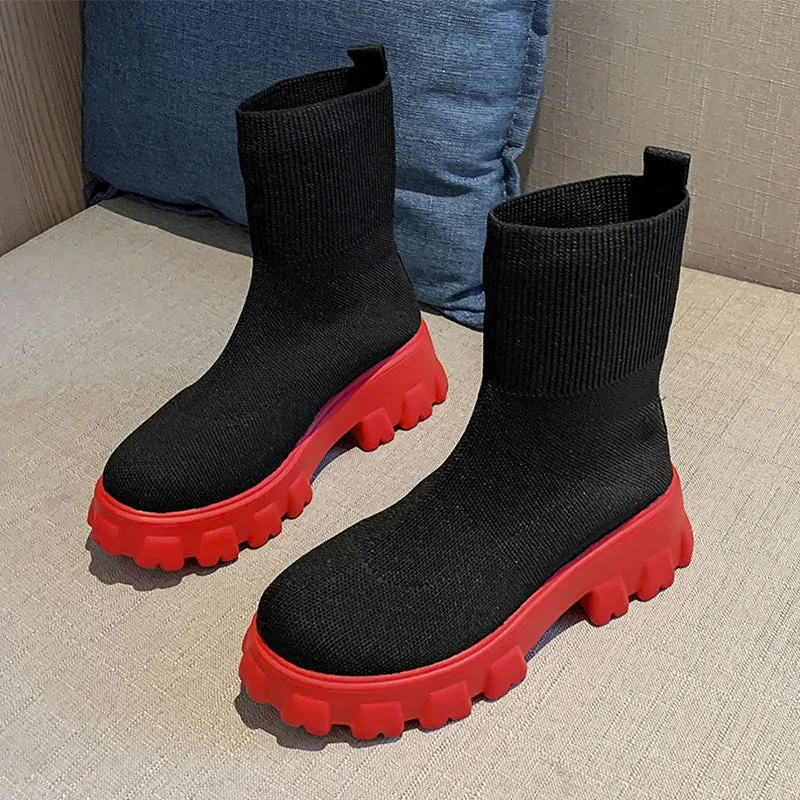 Fashion knitted platform boots