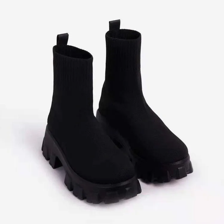 Fashion knitted platform boots