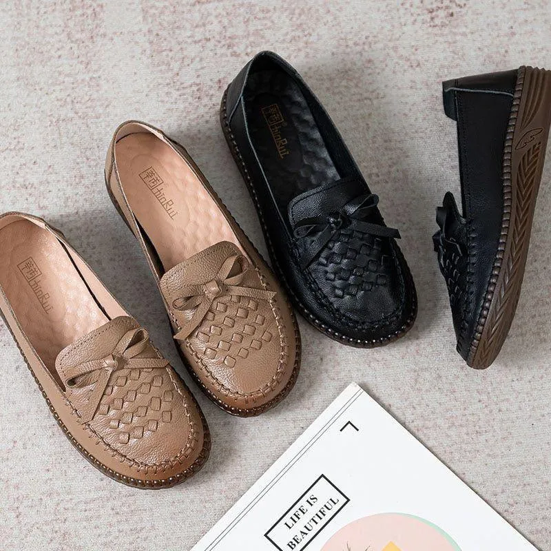 Fashion Leather Loafers Soft Women's Casual Shoes EK321