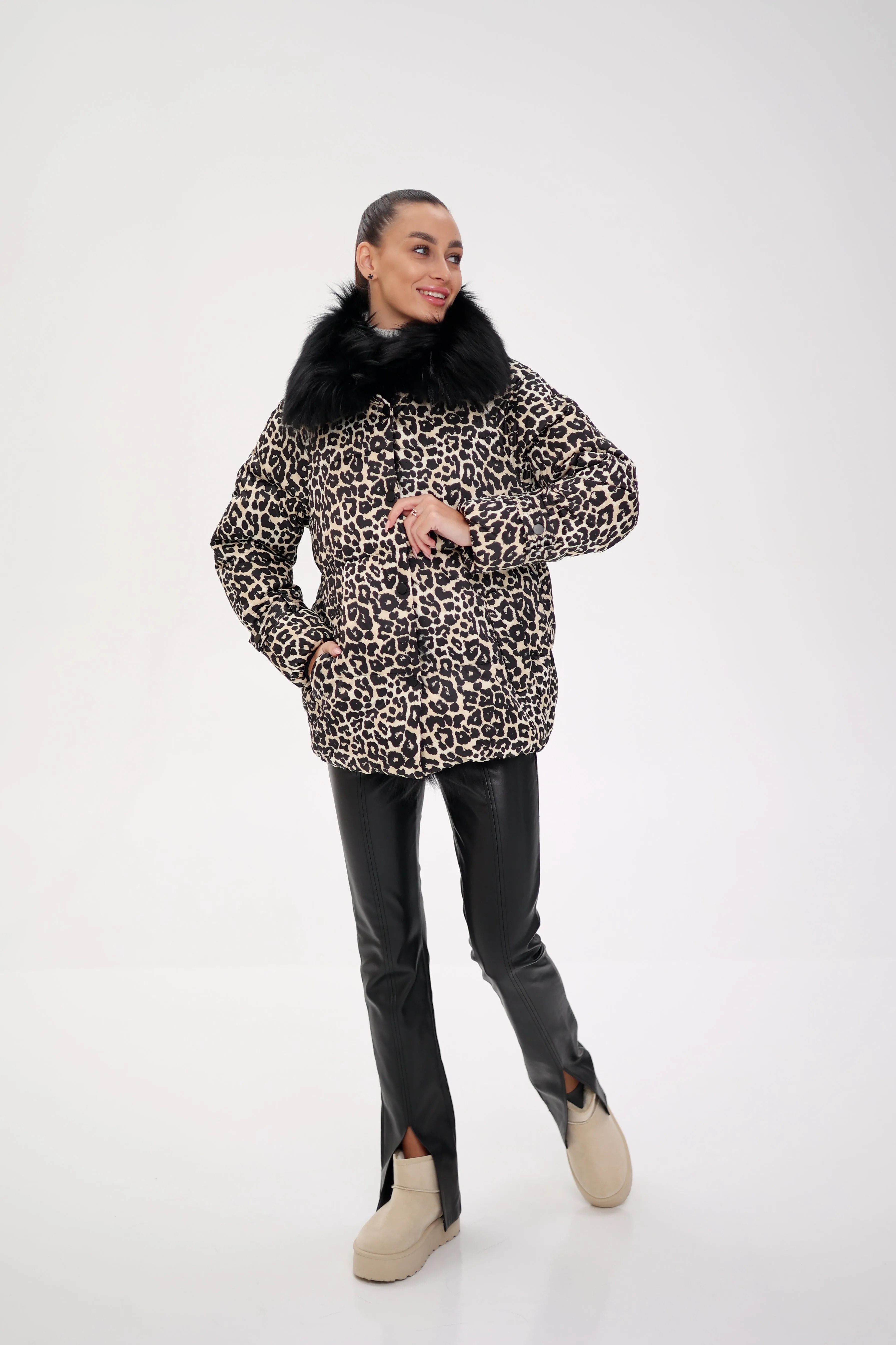 Genuine Polar Fox Leopard Luxe Down Parka