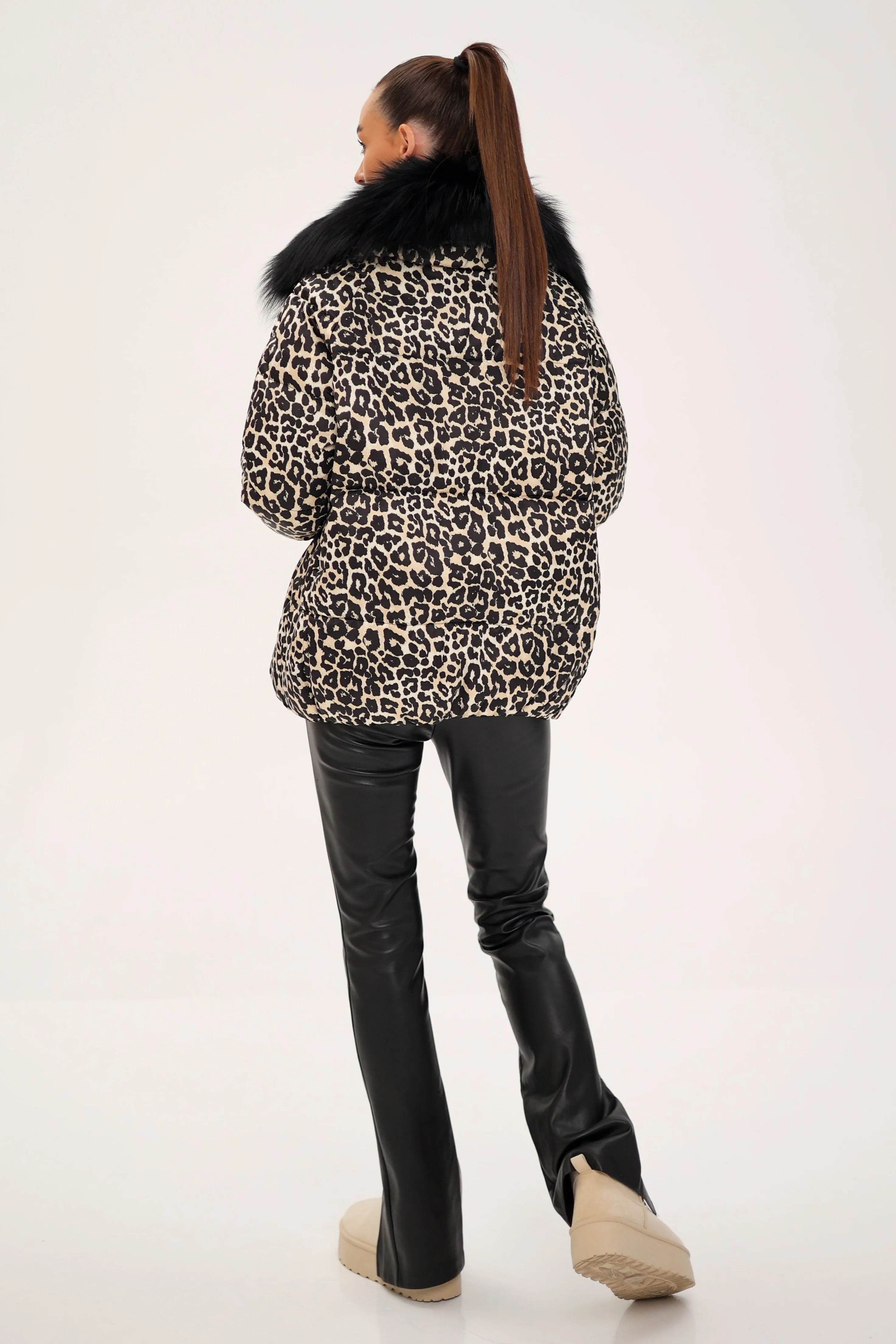 Genuine Polar Fox Leopard Luxe Down Parka