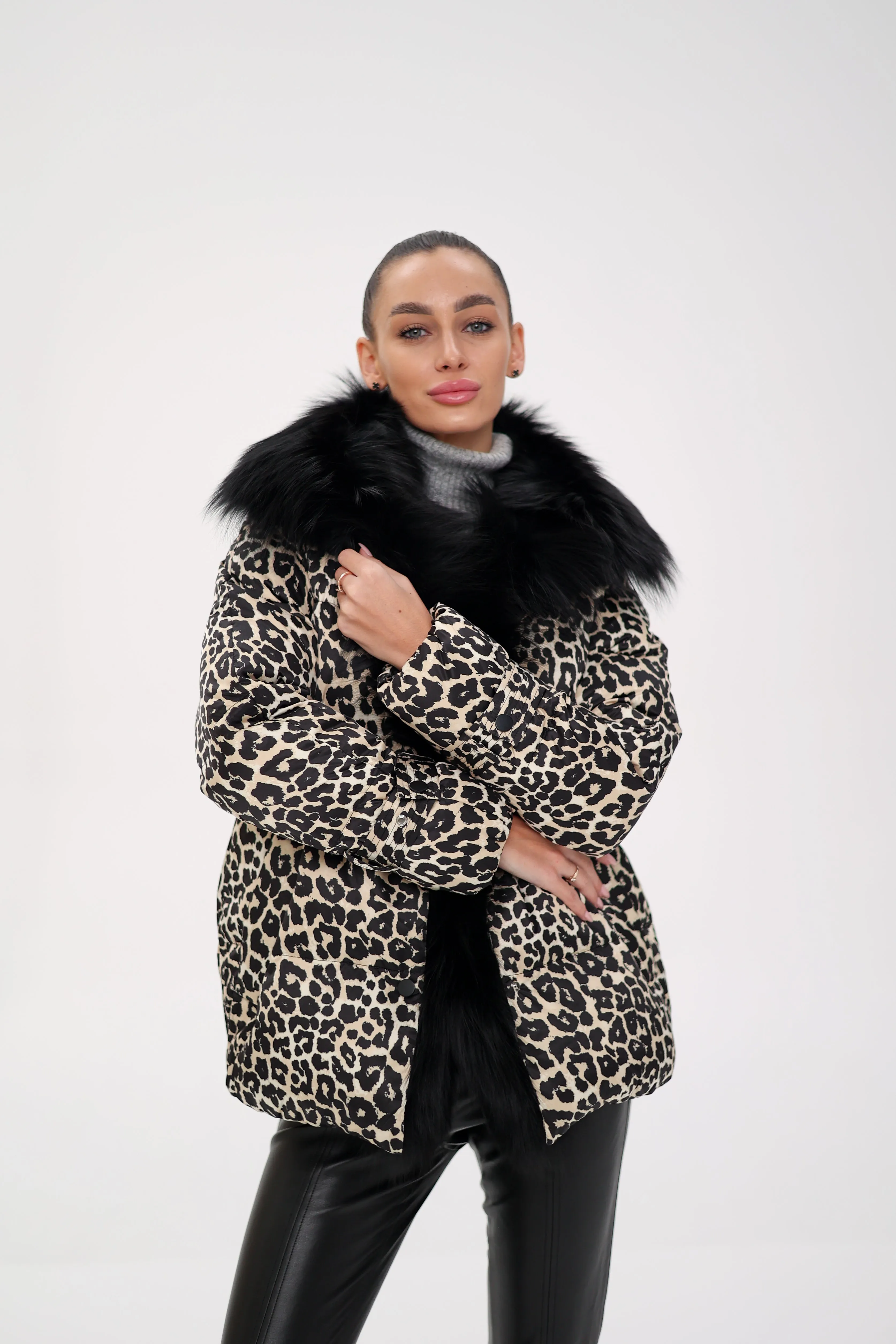 Genuine Polar Fox Leopard Luxe Down Parka