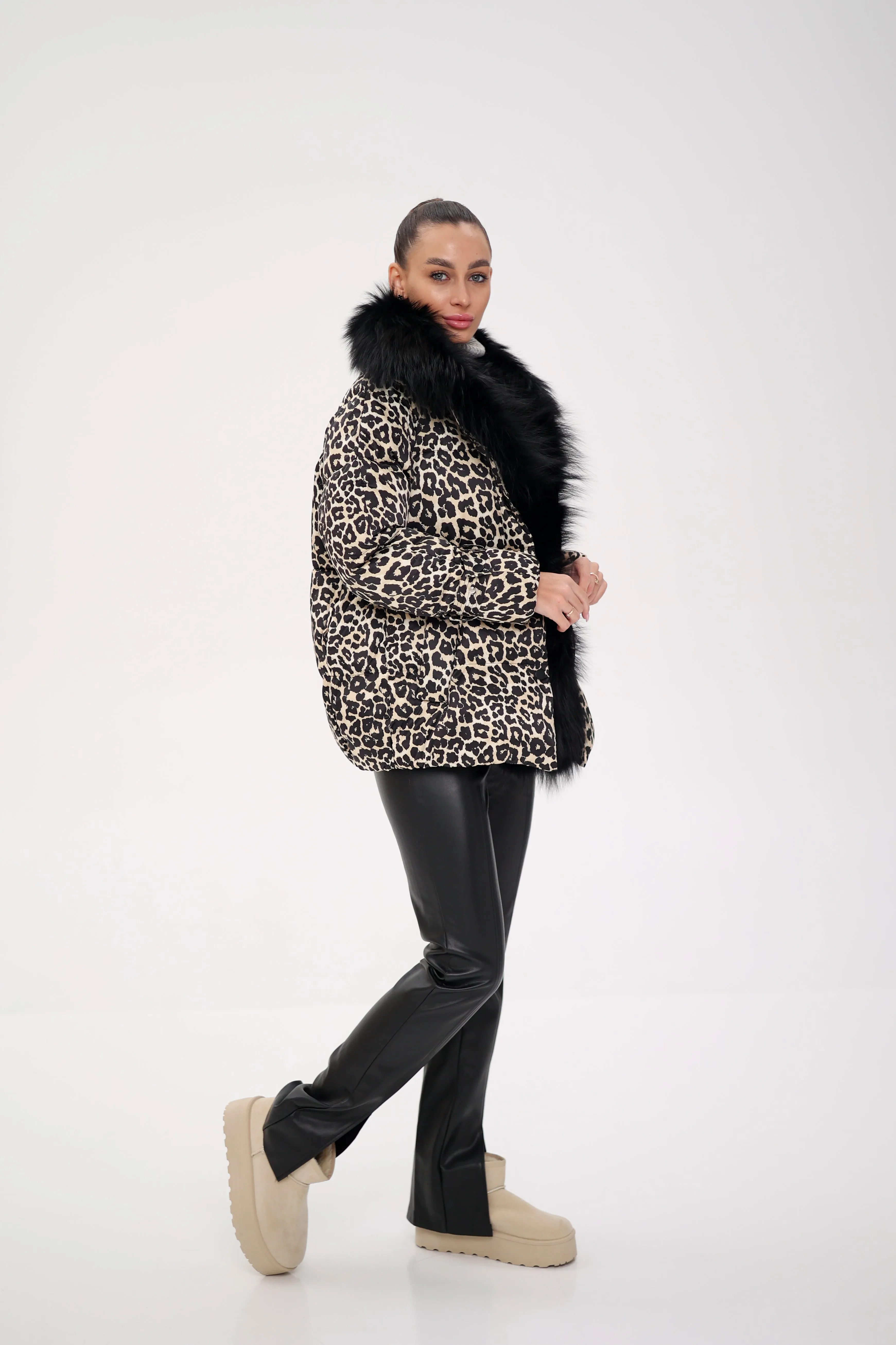 Genuine Polar Fox Leopard Luxe Down Parka