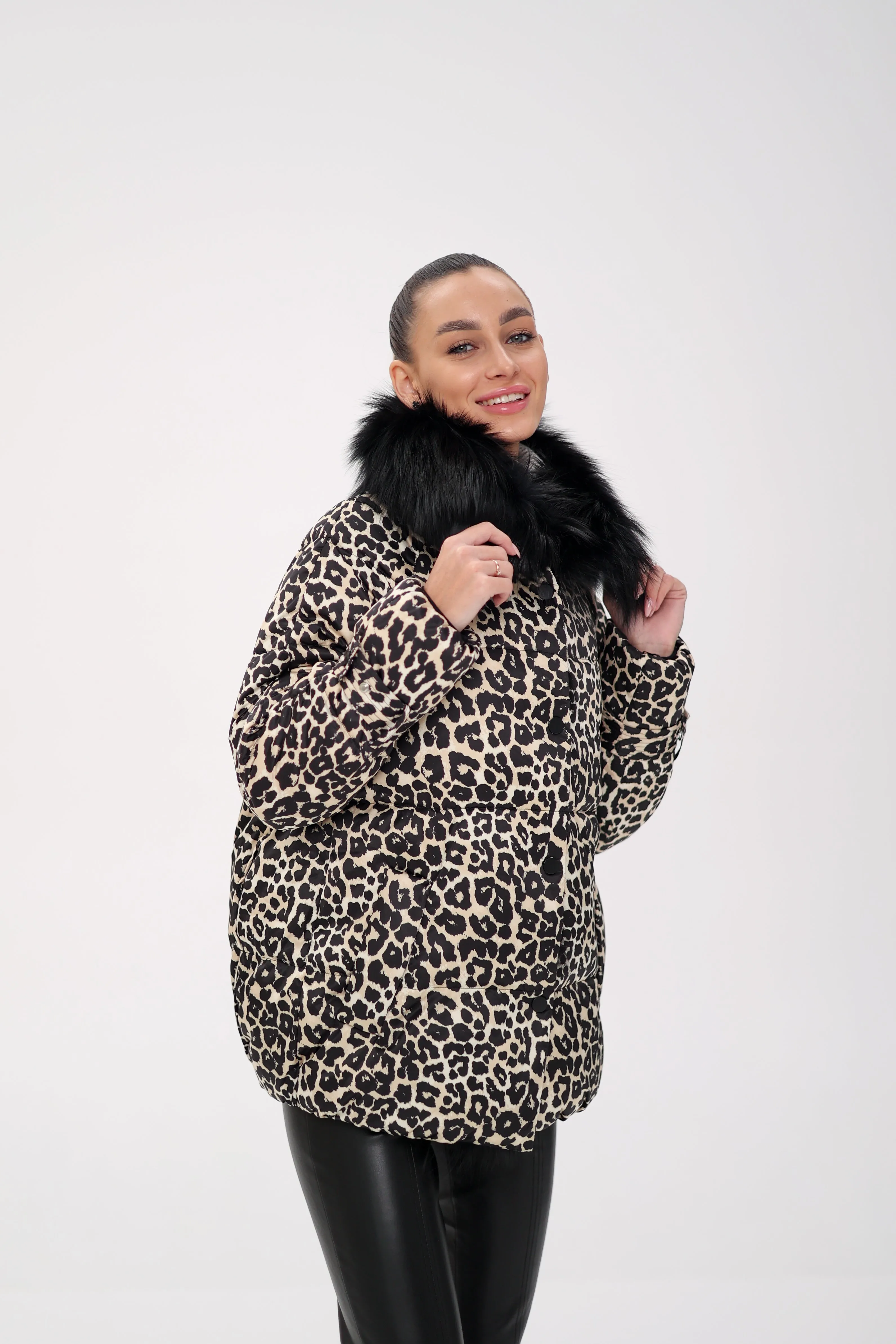 Genuine Polar Fox Leopard Luxe Down Parka