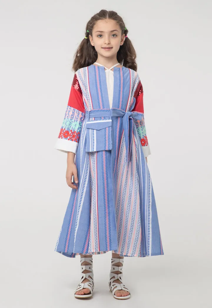 Geometric Stripes Embroidered Long Jacket Sets