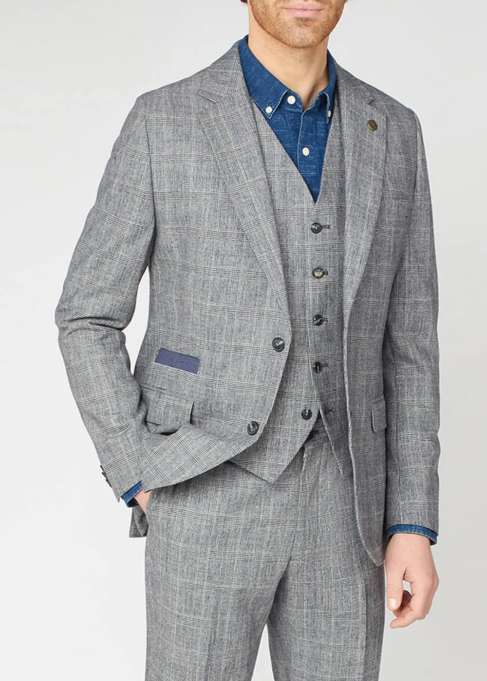 Gibson London Daniel Check Suit Jacket Gray