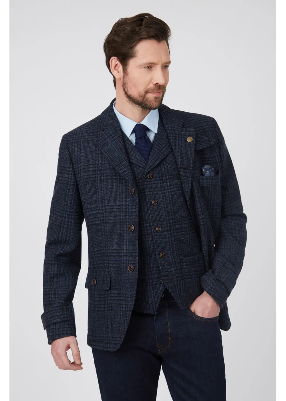 Gibson London Gerard Grouse Check Suit Jacket Navy Black