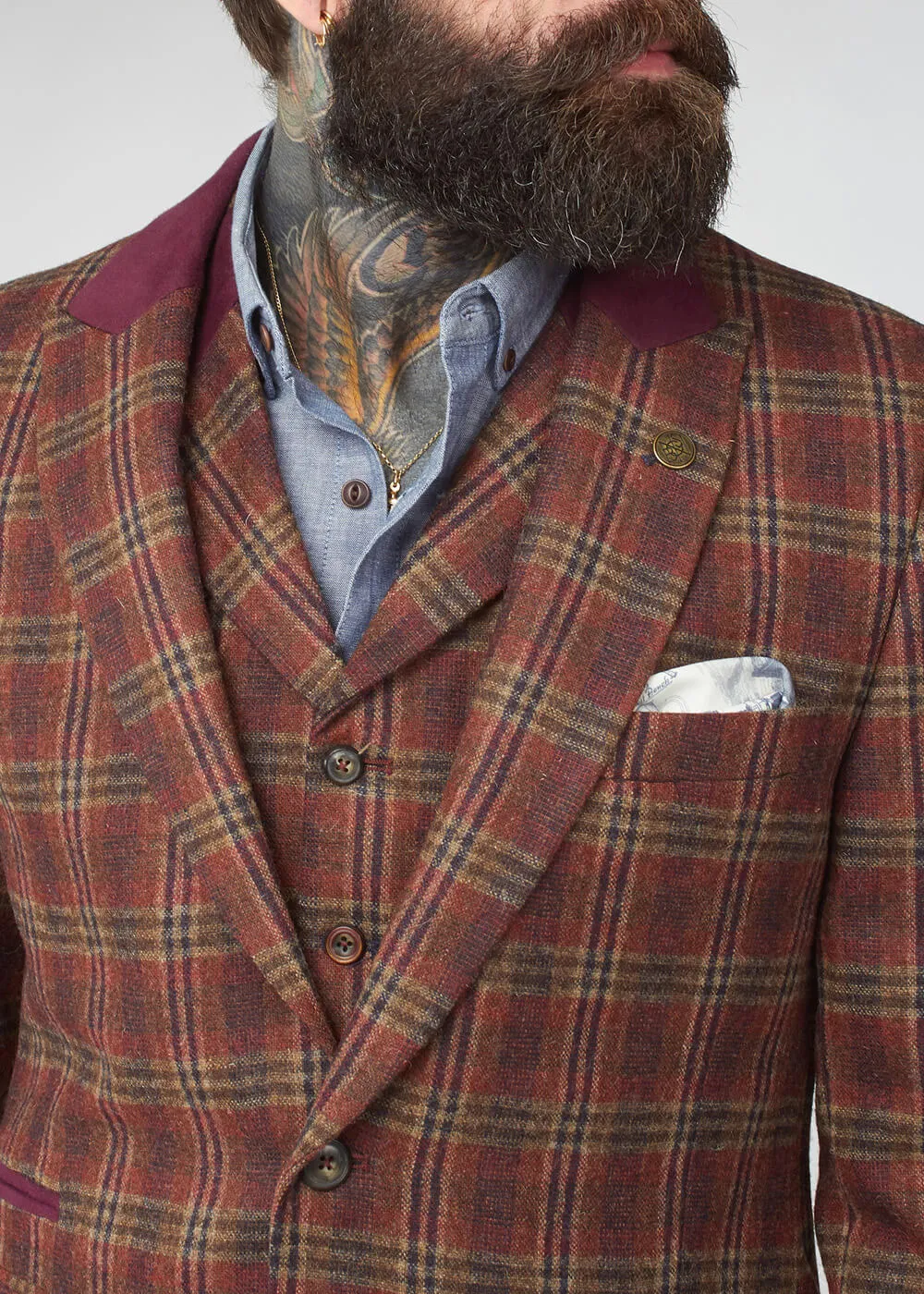 Gibson London Jason Check Suit Jacket Orange