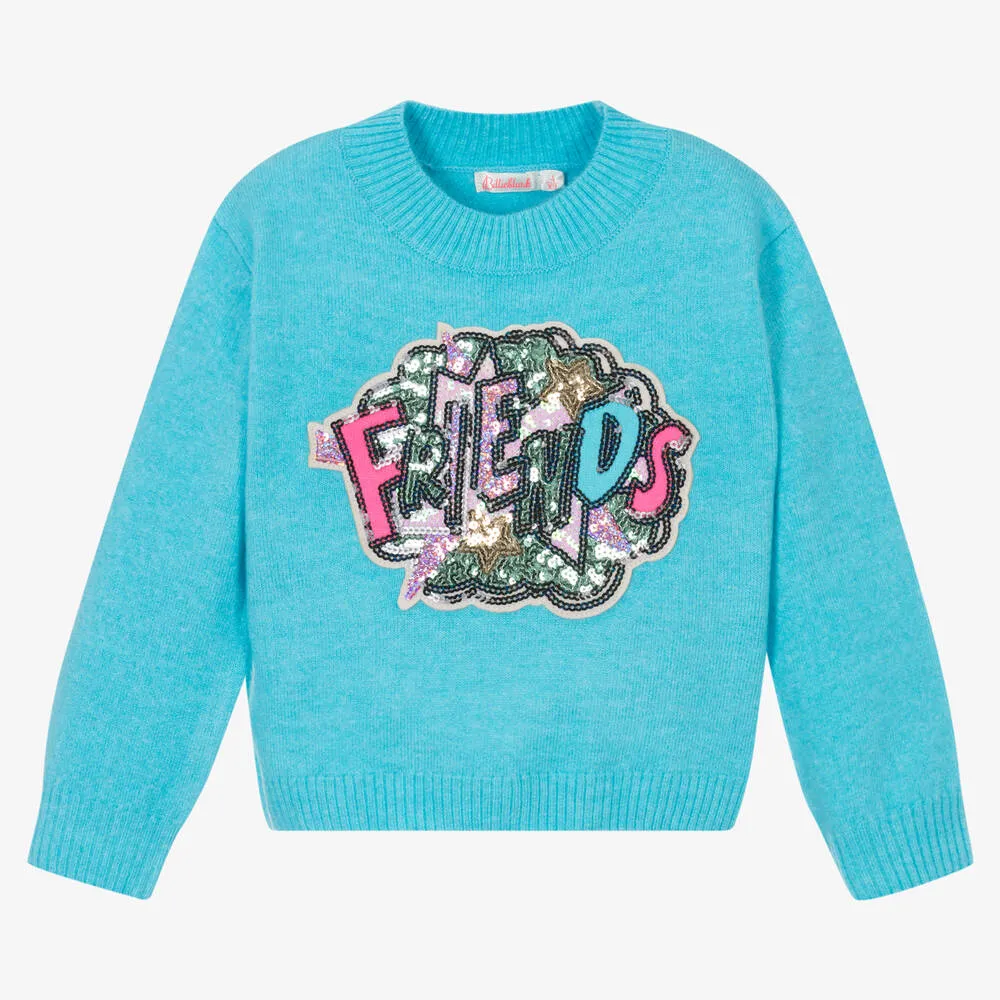 Girls Blue Sequin Sweater