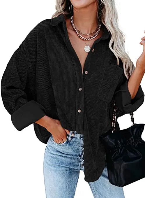 Haute Edition Women's Slouchy Oversized Corduroy Shirt Jacket