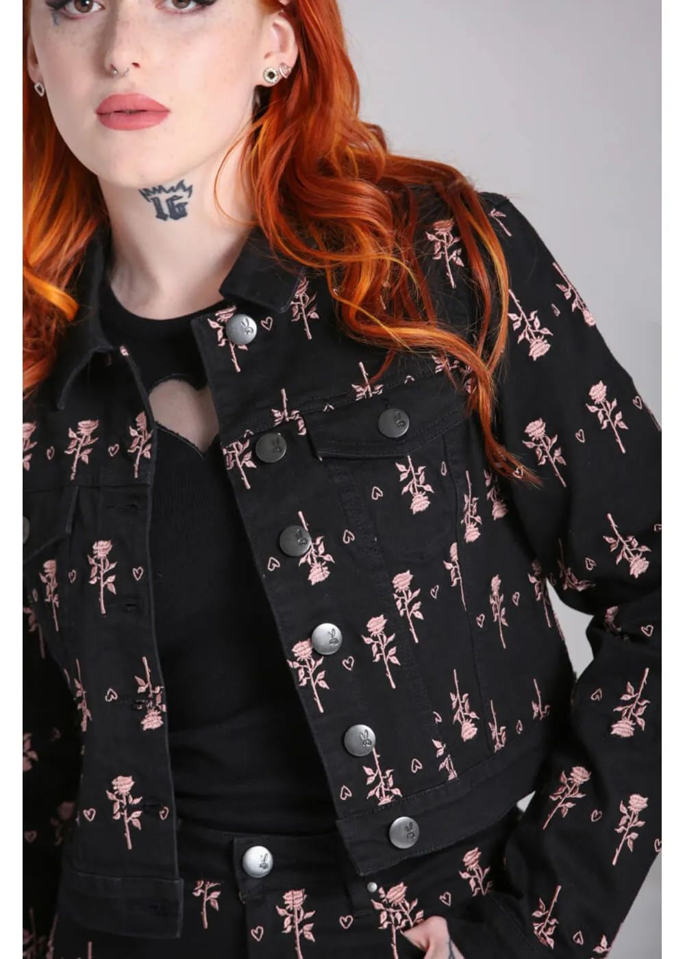 Hell Bunny The Lover Rose 80's Jacket Black