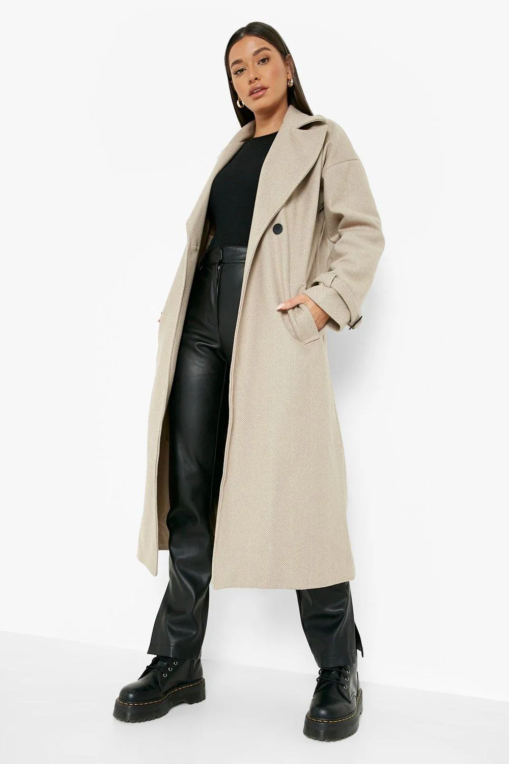 Herringbone Wool Look Coat