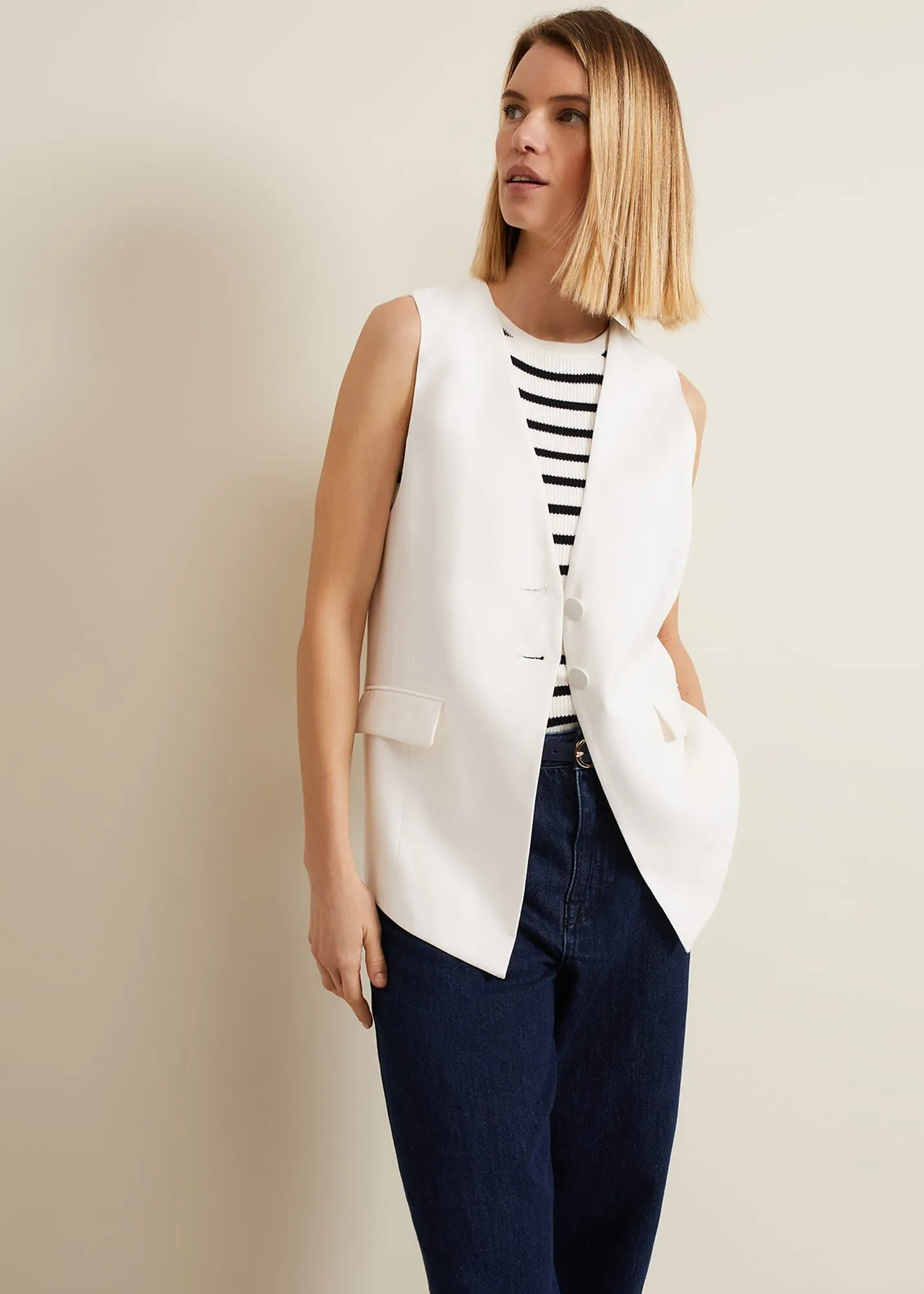 Inara White Longline Waistcoat