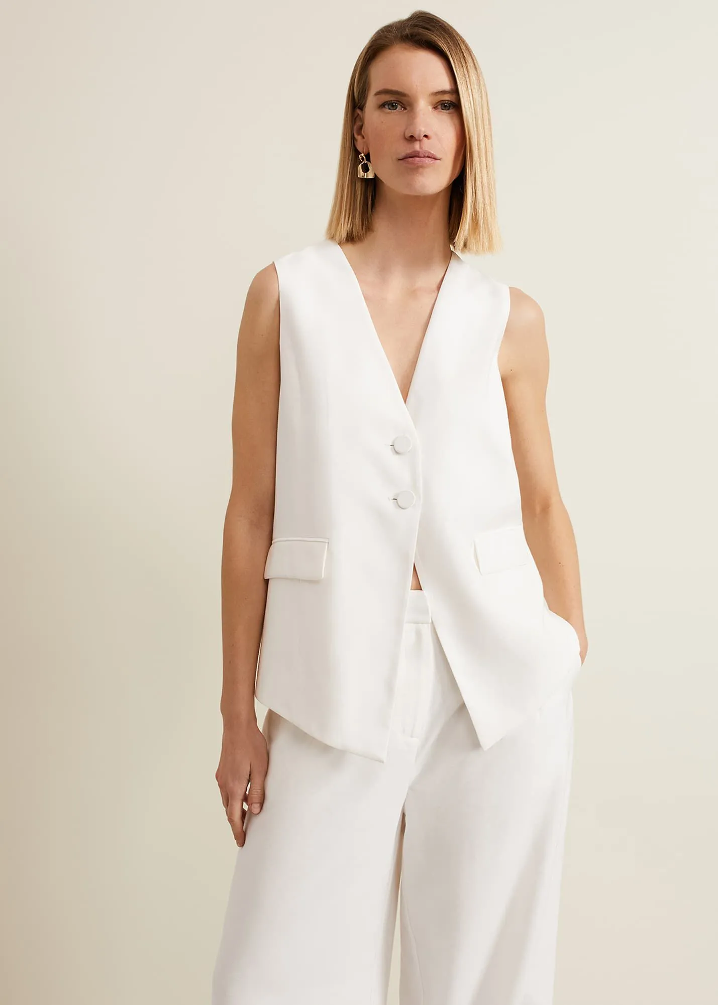 Inara White Longline Waistcoat