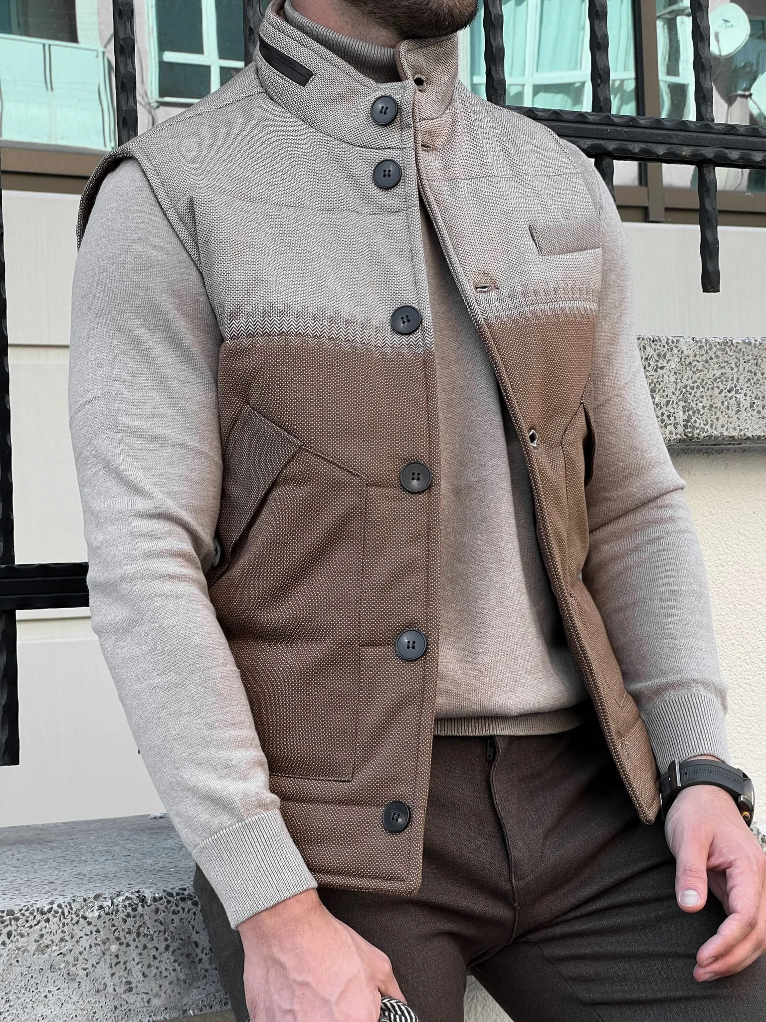 Inflatable Down Pocket Beige Vest