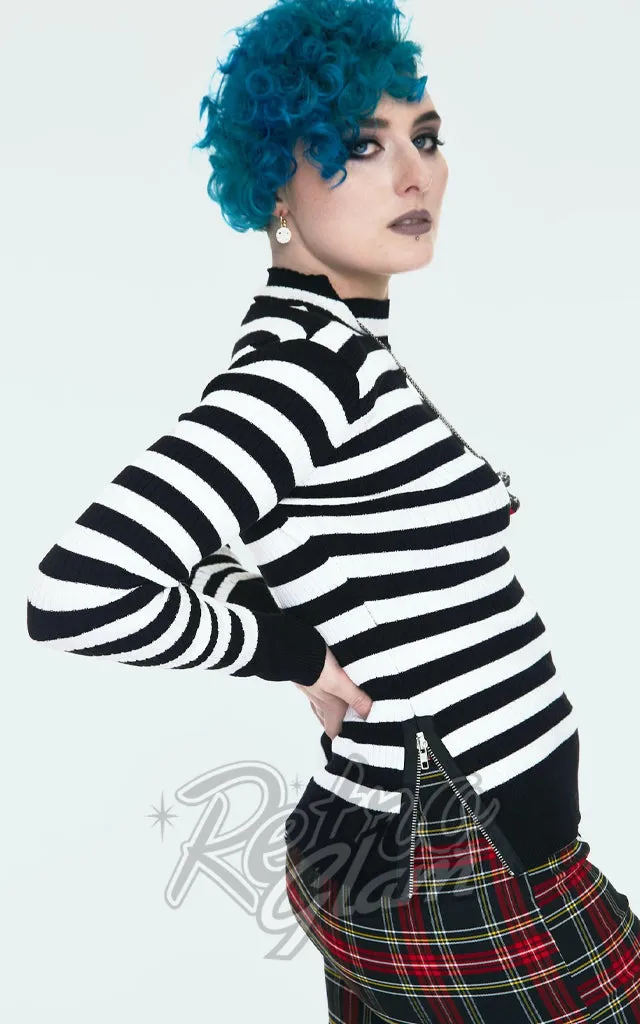 Jawbreaker High Neck Striped Sweater in Black & White - L left only