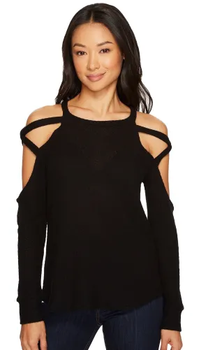 LNA Strappy Shoulder Waffle Sweater