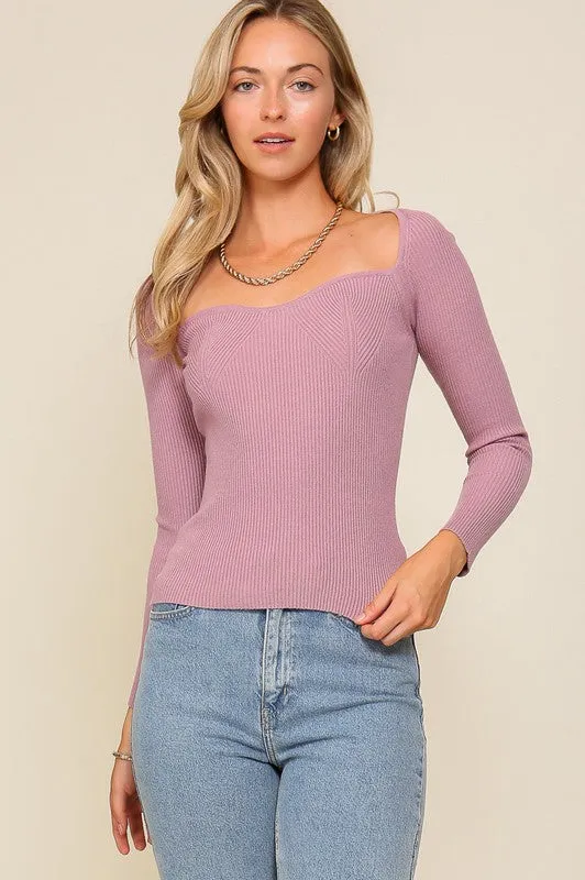 Long Sleeve Sweetheart Neckline Sweater Top