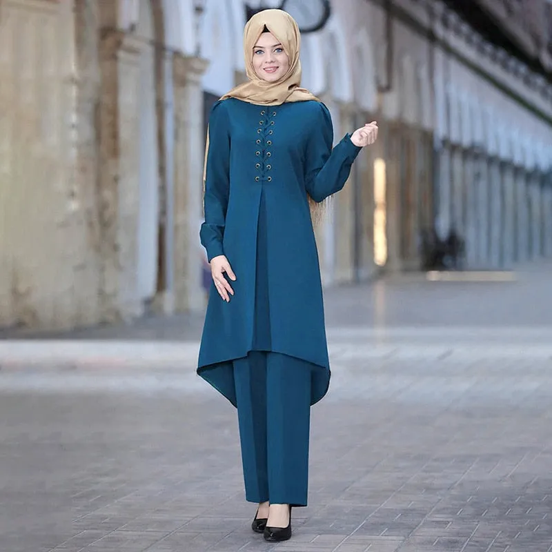 Long Tops Islamic Sets Women Muslim Pants