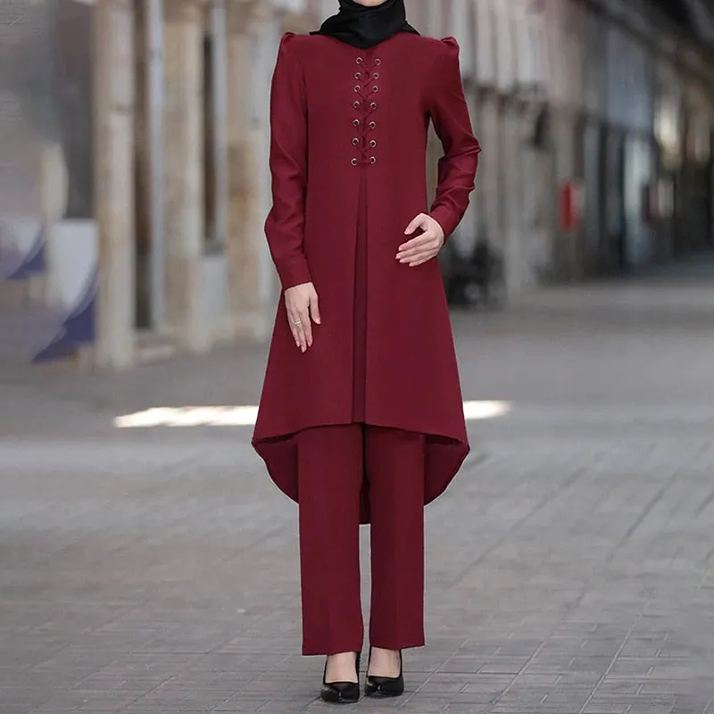 Long Tops Islamic Sets Women Muslim Pants