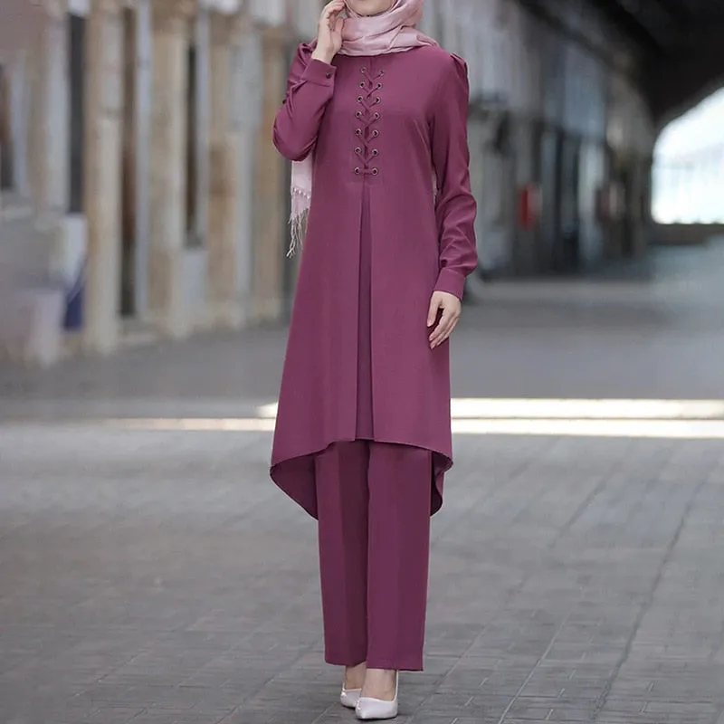 Long Tops Islamic Sets Women Muslim Pants