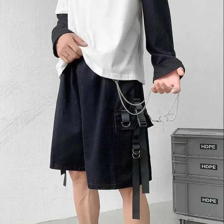 Loose Black Gothic Cargo Shorts - Perfect for a Unique and Edgy Style Statement