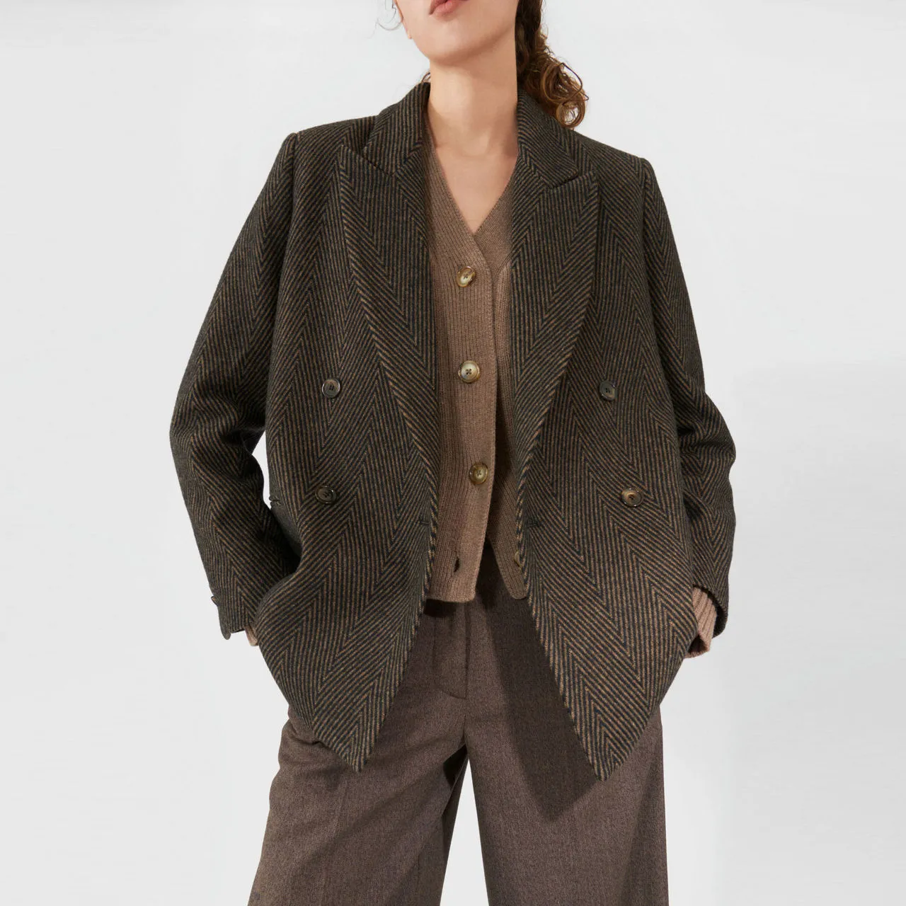 LOVECHILD ONLINE EXCLUSIVE Arizona Herringbone Double-Breasted Blazer - Brown