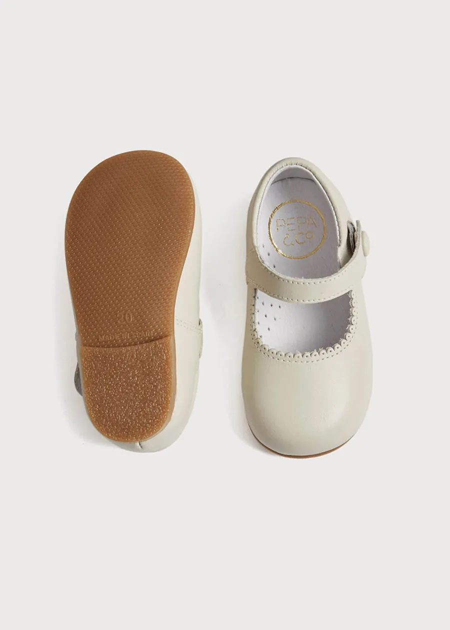 Mary Jane Leather Baby Shoes in Ivory (20-24EU)