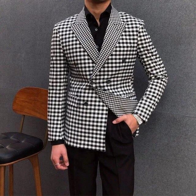 Men Blazer - Checked Black-White Blazer