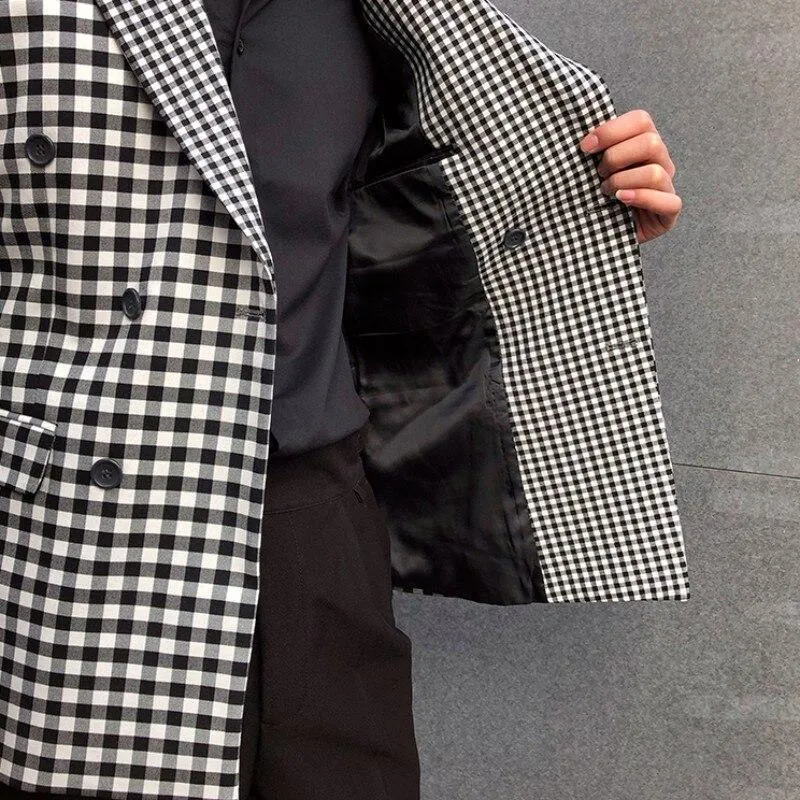 Men Blazer - Checked Black-White Blazer