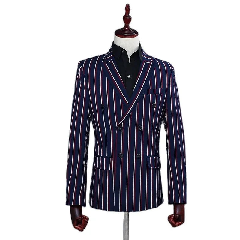 Men's Business Double Breasted Striped Long Sleeve Two-Piece Suit