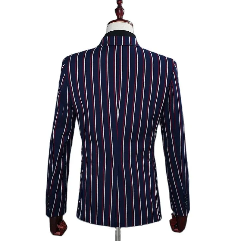 Men's Business Double Breasted Striped Long Sleeve Two-Piece Suit